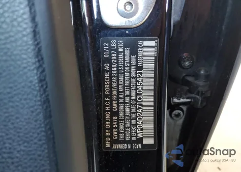 2012 Porsche Panamera S Hybrid z USA, uszkodzony, nr VIN WP0AD2A71CL045421